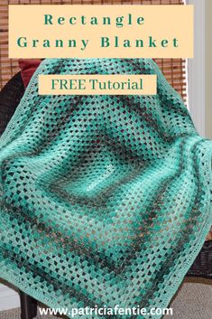 a crocheted granny blanket with the text, rectangle granny blanket free pattern