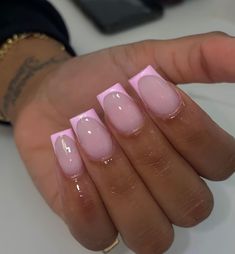 Small Acrylics Ideas, Cute Short Birthday Nails Acrylic, Pink Mid Length Nails, Cute Short Acrylic Nails Square Birthday, Nails 2023 Trends Valentines, Mid Nails, Cute Short Pink Nails, Medium Pink Nails, Short Pink French Tip Nails