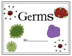 the name germs is written in black and white with green, purple, and red