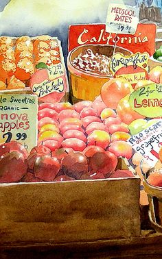 an oil painting of apples and other fruit for sale