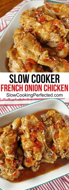 this slow cooker french onion chicken recipe is delicious and easy to make