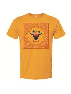 Officially licensed Coors Banquet Rodeo Paisley Yellow Colorway T-Shirt. This yellow "Coors Beer" t-shirt is made from cotton and features a classic "Coors Banquet" Rodeo Paisley logo design on the front.Coors Banquet Rodeo Paisley Yellow Colorway T-Shirt Yellow Casual  Short Sleeve  Animal,Letter    Men Clothing, size features are:Bust: ,Length: ,Sleeve Length: Yellow Graphic Print T-shirt For Fans, Yellow Cotton Fan Apparel T-shirt, Retro Yellow T-shirt For Fan Merchandise, Yellow Cotton Shirt With Sublimation Print, Yellow Cotton T-shirt With Sublimation Print, Yellow T-shirt With Logo Print For Fans, Yellow Logo Print T-shirt For Fans, Paisley Logo Design, Coors Banquet