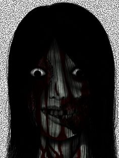 a drawing of a woman with blood on her face