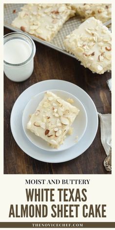 white texas almond sheet cake on a plate