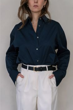 The Everything Shirt in Navy Navy Blue Button Up Shirt Outfit, Shirt Outfits Women Formal, Oversized Shirt Formal Outfit, Women’s Button Down Shirt, Navy Button Up, Navy Blue Button Down Shirt Outfit Women, Navy Blouse Outfit, Navy Blue Shirt Outfit Women, Navy Blue Top Outfit