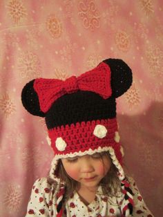 PDF Minnie ALL Sizes Crochet Hat Pattern by CreatedByKelli on Etsy Monkey Hat, Rock A Bye Baby, Earflap Hat, Crochet Disney, Disney Things, Minnie Party, Mouse Birthday, Minnie Mouse Party, Minnie Mouse Birthday