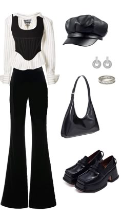 Magazine Editor Outfit, Aesthetic Women Suit Outfits, Classy Rockstar Outfit, Rockstar Work Outfit, Work Y2k Outfits, Y2k Black Outfit Ideas, Y2k Outfit Inspo Board, Black And Gold Outfit Aesthetic, Press Interview Outfit