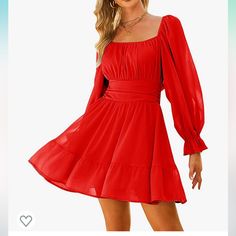 Beautiful And Versatile Red Dress. Tie In Back For The Perfect Fit. Can Be Worn On Or Off The Shoulder. Nwt - Size Xs Wedding Guest Dresses Long, Casual Mini Dress, Causal Dresses, Women Tie, Lantern Sleeve Dress, Mini Dress Casual, Long Summer Dresses, Short Mini Dress, Neck Ruffle