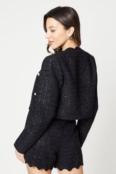 This versatile tweed jacket, with a scallop edge and buttons can easily transition from day to night, making it a perfect addition to your wardrobe. It can be coordinated with shorts for a chic and trendy look. Spring Coat, Oasis Fashion, Scallop Edge, To Night, Women's Coats & Jackets, Scalloped Edge, Tweed Jacket, Fashion Face, Coats Jackets Women