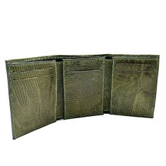 American Standard Trifold wallet  Color:  Olive green Finish: Glazed Dimensiones:   Height 10cm Width 8cm closed. 23cm fully open 6 card slots, 3 interior pockets, center bill compartment  Elevate your style with this exquisite green exotix trifold wallet. Handmade from high-quality exotic leather, this slim wallet features multiple credit card slots and a folding design for ultimate convenience. Measuring 10cm in length and 8cm in width, this wallet is perfect for everyday use. The unique green Luxury Wallets For Everyday Use With Bill Compartment, Luxury Green Wallet With Bill Compartment, Green Trifold Wallet For Everyday Use, Green Trifold Travel Wallet, Green Rectangular Trifold Wallet With Rfid Blocking, Green Rfid Blocking Trifold Wallet, Green Trifold Wallet With Card Slots For Everyday Use, Green Rfid Blocking Trifold Wallet For Travel, Green Rectangular Trifold Wallet