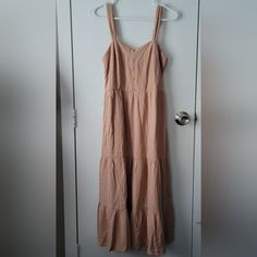 New With Tags! Adjustable Straps! Color Is Butter Rum Material Has A Linen Look Casual Maxi Sundress For Daytime, Casual Maxi Length Sundress For Daytime, Casual Cotton Maxi Dress For Daytime, Casual Beige Midi Dress For Daytime, Butter Rum, Rum, Colorful Dresses, Adjustable Straps, Butter