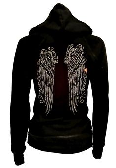 Rinestone Sweater, Angel Wings Hoodie, Woman Graphic, Women Hoodies, 2000s Fashion Outfits, Angel Pictures, Black Zip Ups, Swaggy Outfits, Oversized Jacket