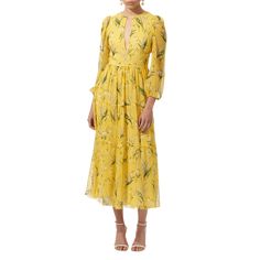 Carolina Herrera tiered dress printed with floral blooms  Round neckline Chest keyhole cutout Long blouson sleeves; elastic cuffs Hem falls below the knee A-line silhouette Invisible back zipper Silk Made in Italy Spring Maxi Dress With Blouson Sleeves, Spring Knee-length Midi Dress With Blouson Sleeves, Spring Midi Dress With Blouson Sleeves, Spring Midi Dress With Blouson Sleeves, Knee-length, Spring Midi Maxi Dress With Blouson Sleeves, Spring Tiered Dress With Elastic Sleeves, Spring Midi Dress With Blouson Sleeves For Daywear, Spring Tiered Maxi Dress With Gathered Sleeves, Spring Midi Dress With Elastic Sleeves For Garden Party