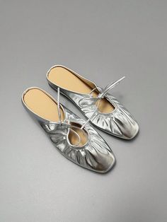 Vintage Low-Profile Women's Flats, Silver Ballet Dance Strap Mary Jane Shoes, Closed Toe Hollow Out Slippers, Women's Slippers Metallic Silver     Plain    Women Shoes, size features are:Bust: ,Length: ,Sleeve Length: Silver Mary Janes, Zapatos Mary Jane, Vintage Flats, Pointed Flats, Female Profile, Women Flats, Jairzinho, Women's Slippers, Jane Shoes