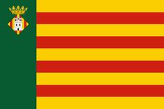 the flag of spain with a crown on it's head and green, yellow and red stripes