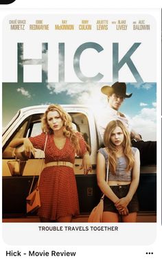 the movie poster for flickk is shown with two women in front of a car