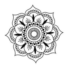 a black and white drawing of a flower on a white background, with an intricate design