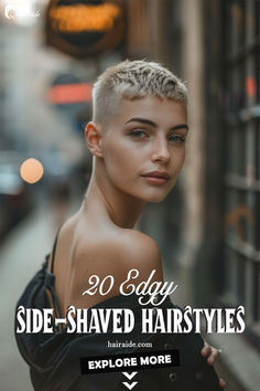 Feel fierce and fabulous with a pixie cut and shaved side. 🌟💁‍♀️ Super Short Blonde Haircuts, Short Hair Side Shave For Women, Very Short Hair Shaved Sides, Short Haircut With Shaved Side For Women, Short Pixie Cut With Shaved Sides, Pixie Hairstyles With Fade, Ultra Short Hairstyles For Women, Punk Rock Pixie Haircut, Old Lady Short Hair