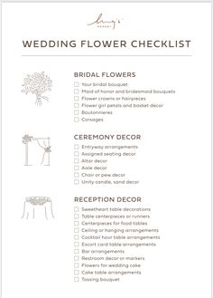 the wedding flower checklist is shown here