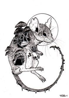 a drawing of a mouse with leaves on it's back