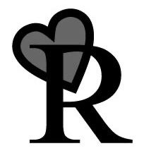 the letter r is in black and white with a heart on it's side