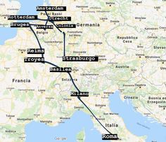 a map shows the route from rome to berlin, italy and across europe in three different directions