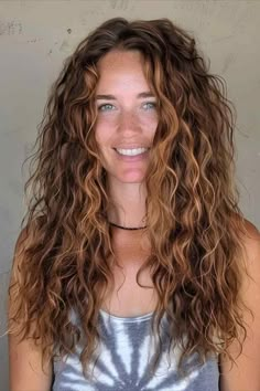 Stylish curly perm for long hair Perms For Long Hair, Spiral Perm Long Hair, Perm Ideas, Long Perm, Perm Curls, Layered Curly Haircuts, Long Hair Perm, Curly Perm, Long Curly Haircuts