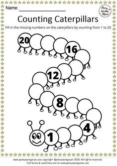 counting caterpillars worksheet with numbers 1 - 10 for the number one