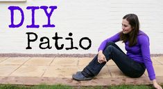 a woman sitting on the ground in front of a white wall with words diy pati