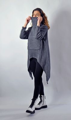 "Winter Wool Sweater, Dark Gray Sweater, Women Sweater, Warm and cozy sweater. Your winter days will be made easier with this practical loose sweater. With it you will feel very free. It is easy to combine. It is made of woolen knitting with an applique of woolen knitting. Unique and comfortable. ✂ Fabric: 100% wool Care - Hand wash , 30 Degree ◾ The style I used was originally designed and professionally constructed by me. Each item of my shop is specially packaged with a lot of concern! Handma Womens Grey Sweater, Winter Jumpers, Women Sweater, Gray Sweater, Pullover Sweater Women, Cozy Sweater, Loose Sweater, Winter Days, Sweater Women