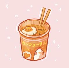 an illustration of a ramen cup with chopsticks in it