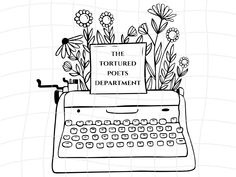 an old fashioned typewriter with flowers on top and the words, the torture posts department