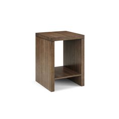 the side table is made out of wood and has an open shelf on one side