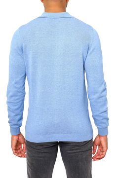 Crafted entirely from cotton, this long-sleeve polo is a comfortable option on cooler days. 25" length Spread collar Long sleeves 100% cotton Machine wash, dry flat Made in Turkey Model stats: 6'1" height, 32" waist. Blue Casual Polo Sweater With Polo Collar, Blue Casual Polo Sweater, Blue Polo Collar Sweater For Fall, Blue Polo Sweater For Fall, Blue Collared Cotton Sweater, Blue Casual Polo Sweater With Ribbed Cuffs, Solid Long Sleeve Cotton Polo Shirt, Blue Cotton Sweater With Ribbed Collar, Blue Polo Collar Sweater For Winter