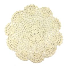 This placemat is a great decorative piece for your table or vanity and prevents warm and heavy objects from damaging your tabletop. Size: 8 inch diameter.  Color: Beige. Doily Placemats, Trivet Crochet, Crochet Trivet, Placemat Crochet, Crochet Mat, Small Vases, Round Crochet, Lace Tape, Towel Crafts