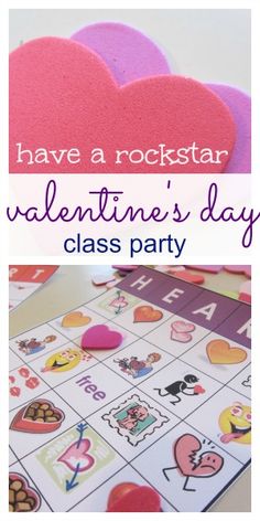 valentine's day class party with pink and red decorations, hearts in glass vases