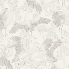 a white and grey wallpaper with birds on it