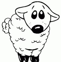 a black and white drawing of a sheep with its head turned to look like it is frowning