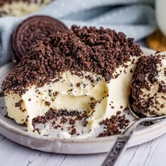 a white plate topped with oreo cookies and cream