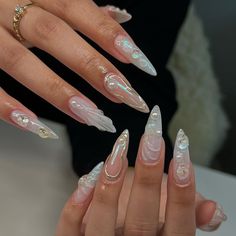 Seashell Nails, 3d Nail Designs, Mermaid Nails, Nail Swag, Beach Nails, Funky Nails, Pretty Acrylic Nails, Nails Inspo