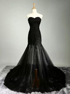 Black Lace Applique Wedding Dress Lace Up Bridal Gown - Black - wedding dresses Black Lace Formal Dress, Black Lace Prom Dress, Evening Dress Long, Lace Applique Wedding Dress, Sweetheart Prom Dress, Makijaż Smokey Eye, Lace Formal Dress, Black Evening Dresses, Black Wedding Dresses