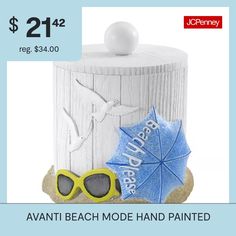 a beach themed jar with sunglasses and starfish on the lid for $ 21 00