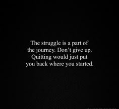 the struggle is a part of the journey don't give up quiting would just put you back where you started