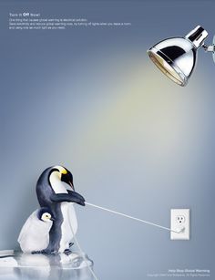 the penguin is pulling the light on the wall