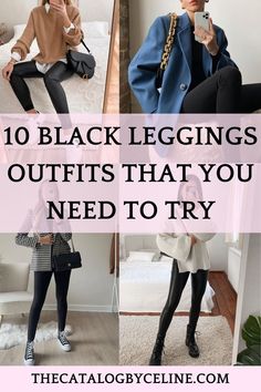 Fall 2023 Leggings Outfits, Womens Fall Leggings Outfits, Dressy Outfit With Leggings, Black Striped Pants Outfit Winter, Casual Black Leggings Outfit Winter, Dressing Up Black Leggings, Long Shirt With Leggings Outfit, Chic Black Leggings Outfit, Black Faux Leggings Outfit