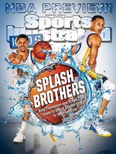 a magazine cover with two basketball players on the cover and water splashing around them