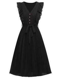 30-70% OFF✓ Fast Shipping✓Embrace chic retro style with the Black 1940s Solid Flying Sleeve Pleated Dress from Retro Stage. Pleated skirt and flying sleeves create a sophisticated vintage appearance. 1940 Style, Retro Stage, Standard Dress, 1940s Dresses, Dress Pant, Denim Pant, Pleated Dress, Style Dress, Womens Swimwear