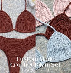 || HANDMADE || By Alethea Handmade (Swipe photos to view 'Size Guide' at the end) CROCHET CLASSIC BIKINI SET: The bikini top has sliding cups along the main strap. The straps are made in a braid style that can be adjusted and tied at the back with a knot, for the torso and at the back of the neck. The bikini bottom has two straps on the sides made in the same braid style, the back is Brazilian style therefore it's not full-coverage. 🌿 BIKINI TOP: Cup sizes & Cup's Width and Height: ~ A (W= 5"/13cm; H= 12cm) ~ B (W= 6"/15cm; H= 13cm) ~ C (W= 7"/18cm; H= 14-15cm) ~ D (W= 8"/20.5cm; H= 15-16cm) 🌿 BIKINI BOTTOM: Sizes & approximate measurements: ~ XS (back width: 30cm - front width: 28cm) ~ S (back w: 31cm - front w: 29cm) ~ M (back w: 32cm - front w: 30cm) ~ L (back w: 33cm - front w: 31cm Brazilian Style, Cup Sizes, Braid Styles, Crochet Bikini, Halloween Shopping, Size Guide, Knot, Custom Made, Organic Cotton