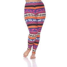 Pair these leggings with a top and any shoes for a simple, casual look. Made from a spandex and polyester blend, these leggings are comfortable and soft against the skin. Best fit 12-30 Size: Plus Size.  Color: Multicolor.  Gender: female.  Age Group: adult.  Pattern: printed. Casual Tight Multicolor Tights, Casual Multicolor Tight Tights, Stretch Multicolor Pants For Winter, Winter Stretch Multicolor Pants, Winter Multicolor Stretch Pants, Plus Size Holiday, Holiday Prints, White Mark, Printed Leggings