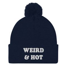 a navy beanie with the words easily distracted by mailboxes printed on it